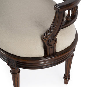 Butler Specialty Hathaway Elegant Oval Upholstered Vanity Seat With Carved Wood Back For Stylish Dressing Rooms Dark Brown Rubberwood Solids,Cherry Veneer,Fiberboard,Cotton,Urethane Foam 2625024-butler