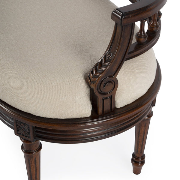 Butler Specialty Hathaway Elegant Oval Upholstered Vanity Seat With Carved Wood Back For Stylish Dressing Rooms Dark Brown Rubberwood Solids,Cherry Veneer,Fiberboard,Cotton,Urethane Foam 2625024-butler