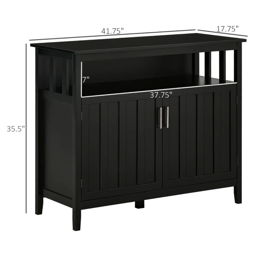 English Elm Hallway Sideboard Buffet with Open Shelf and Enclosed Storage in Matte Black Finish T3971P470211