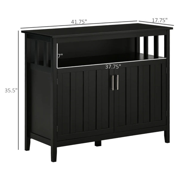 English Elm Hallway Sideboard Buffet with Open Shelf and Enclosed Storage in Matte Black Finish T3971P470211