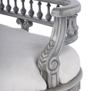 Butler Specialty Hathaway Elegant Oval Upholstered Vanity Seat With Carved Wood Back For Stylish Dressing Rooms Gray Rubberwood Solids,Cherry Veneer,Fiberboard,Cotton,Urethane Foam 2625418-butler