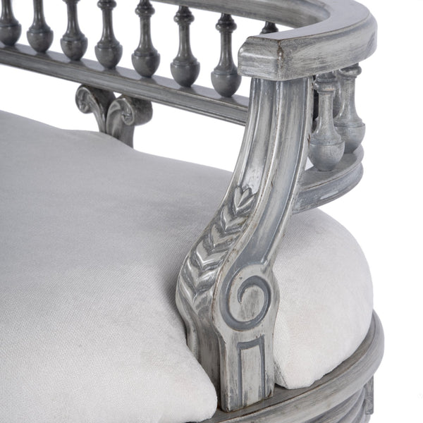 Butler Specialty Hathaway Elegant Oval Upholstered Vanity Seat With Carved Wood Back For Stylish Dressing Rooms Gray Rubberwood Solids,Cherry Veneer,Fiberboard,Cotton,Urethane Foam 2625418-butler