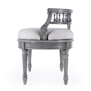 Butler Specialty Hathaway Elegant Oval Upholstered Vanity Seat With Carved Wood Back For Stylish Dressing Rooms Gray Rubberwood Solids,Cherry Veneer,Fiberboard,Cotton,Urethane Foam 2625418-butler