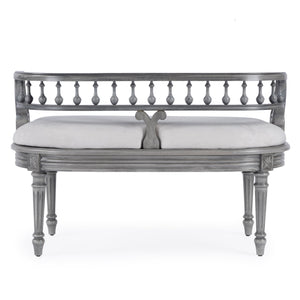 Butler Specialty Hathaway Elegant Oval Upholstered Vanity Seat With Carved Wood Back For Stylish Dressing Rooms Gray Rubberwood Solids,Cherry Veneer,Fiberboard,Cotton,Urethane Foam 2625418-butler