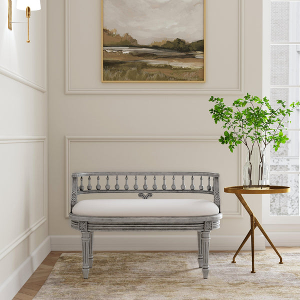 Butler Specialty Hathaway Elegant Oval Upholstered Vanity Seat With Carved Wood Back For Stylish Dressing Rooms Gray Rubberwood Solids,Cherry Veneer,Fiberboard,Cotton,Urethane Foam 2625418-butler