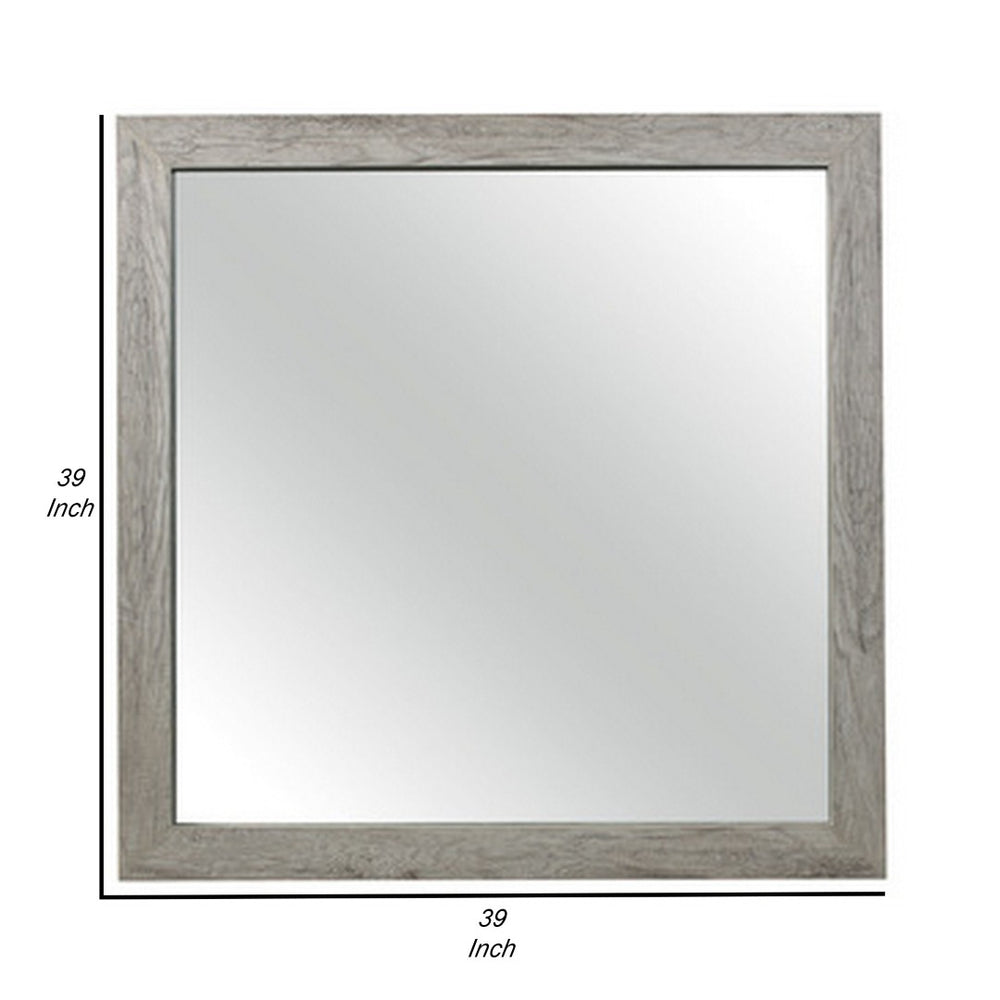 English Elm Zane Square Wall Mirror with Weathered Gray Wood Grain Frame for Any Room Decor B056P215242