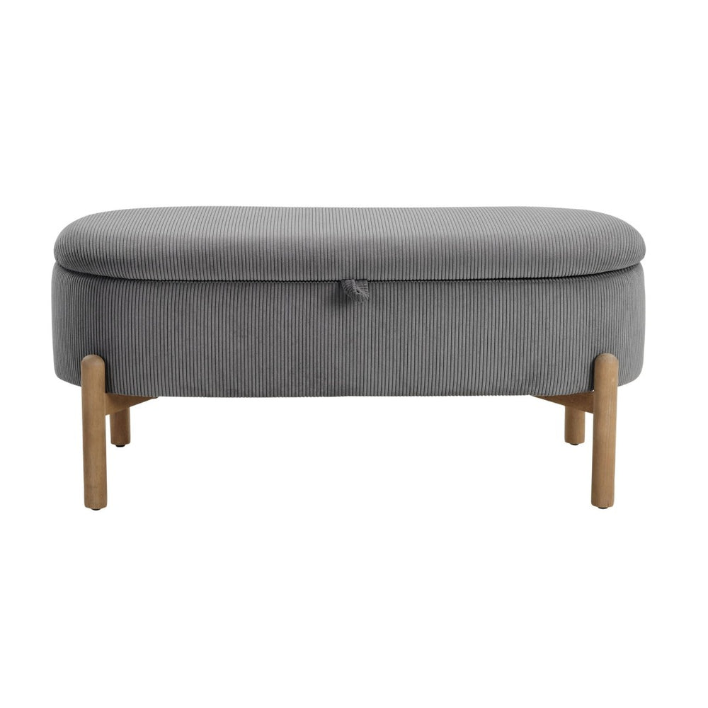 English Elm Storage Bench Corduroy Upholstered Lift Top Seat with Wood Legs Mid Century Bedroom Gray B011P298249