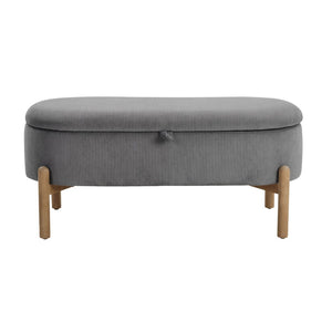 English Elm Storage Bench Corduroy Upholstered Lift Top Seat with Wood Legs Mid Century Bedroom Gray B011P298249