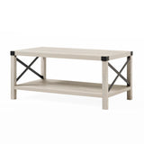 English Elm Walker Edison - Farmhouse Metal-X Coffee Table With Lower Shelf - Stone Grey