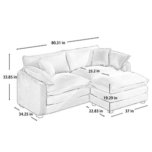 English Elm Corduroy Two-Seater Sofa With Ottoman - Chic L-Shaped Design For Stylish, Cozy Small Spaces! W714S00810