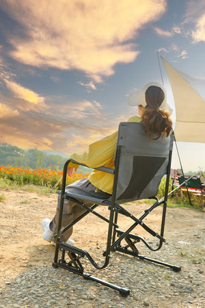 English Elm Outdoor Freestyle Rocker Camping Chair with Spring-Action Shock Absorbers, Eazy-Fold Setup, Mesh Backrest and Cup Holder for Comfort and Durability Gray W640P224429