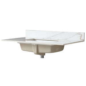 English Elm 37 Inch Marble Vanity Top - Elegant Carrara White Finish With Undermount Sink & 4" Backsplash Design W2699P192442