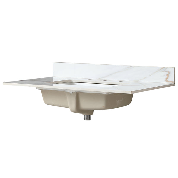 English Elm 37 Inch Marble Vanity Top - Elegant Carrara White Finish With Undermount Sink & 4" Backsplash Design W2699P192442