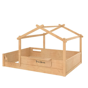 English Elm Queen House Shaped Kids Floor Bed Pine Wood Frame with Guardrails and Personalized Headboard Natural W1580P396335