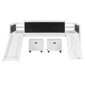 English Elm Twin Kids Loft Bed Solid Pine Frame with Slide Chalkboard and Climbing Rope Play Zone White N708P340493K