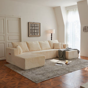 English Elm 133.86" Modular Cloud Sectional Corded Fabric U Shaped Sofa with Ottoman No Assembly W668S00010