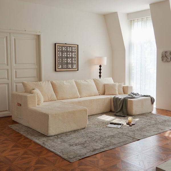English Elm 133.86" Modular Cloud Sectional Corded Fabric U Shaped Sofa with Ottoman No Assembly W668S00010