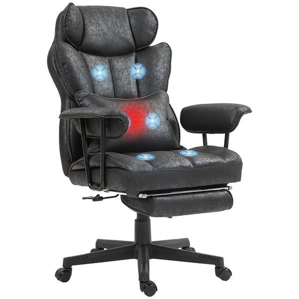 English Elm HOMCOM Heated Massage Executive Office Chair with 6-Point Vibration, Lumbar Support & Footrest Black W2225P250028