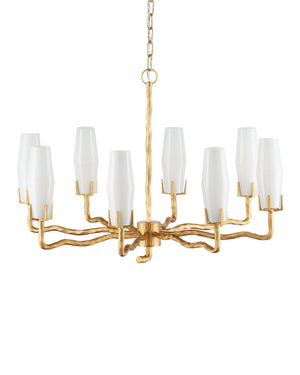Currey & Company Mathilda Chandelier - Artful Matte Gold Lighting With 8 Milky Glass Shades & Adjustable Drop Length Gold Glass ,Brass 9000-1285-currey-company