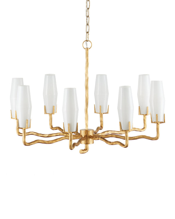 Currey & Company Mathilda Chandelier - Artful Matte Gold Lighting With 8 Milky Glass Shades & Adjustable Drop Length Gold Glass ,Brass 9000-1285-currey-company
