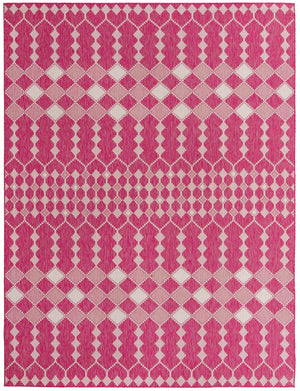 Unique Loom Outdoor Trellis Traliccio Machine Made Trellis Rug Magenta, Ivory/Pink 9' 0" x 12' 2"