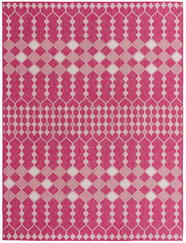 Unique Loom Outdoor Trellis Traliccio Machine Made Trellis Rug Magenta, Ivory/Pink 9' 0" x 12' 2"