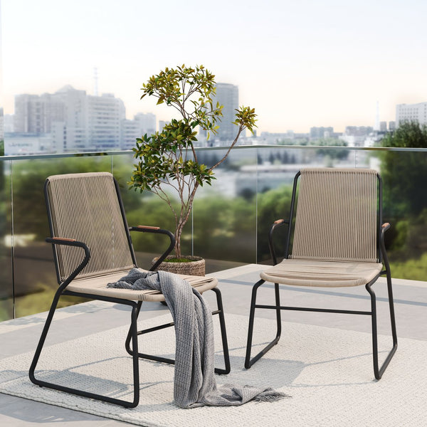 English Elm Christopher Knight Home® - MOONSTONE Light Brown Woven Rope Club Chairs Set of 2 – Powder-Coated Iron Frame, Modern Outdoor Seating N775P251643B