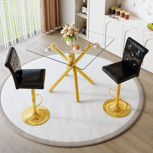 English Elm Modern Tempered Glass Pub Table Set with Gold Chrome Base and Swivel Pu Leather Stools W3875S00037