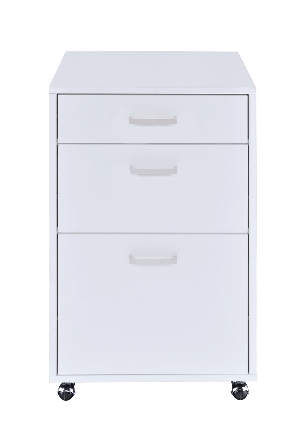 English Elm Coleen White High-Gloss 3-Drawer File Cabinet with Chrome Accents, Casters & Spacious Bottom Drawer B2726P277142