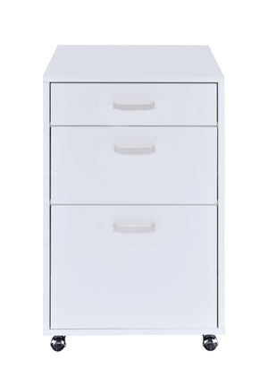 English Elm Coleen White High-Gloss 3-Drawer File Cabinet with Chrome Accents, Casters & Spacious Bottom Drawer B2726P277142