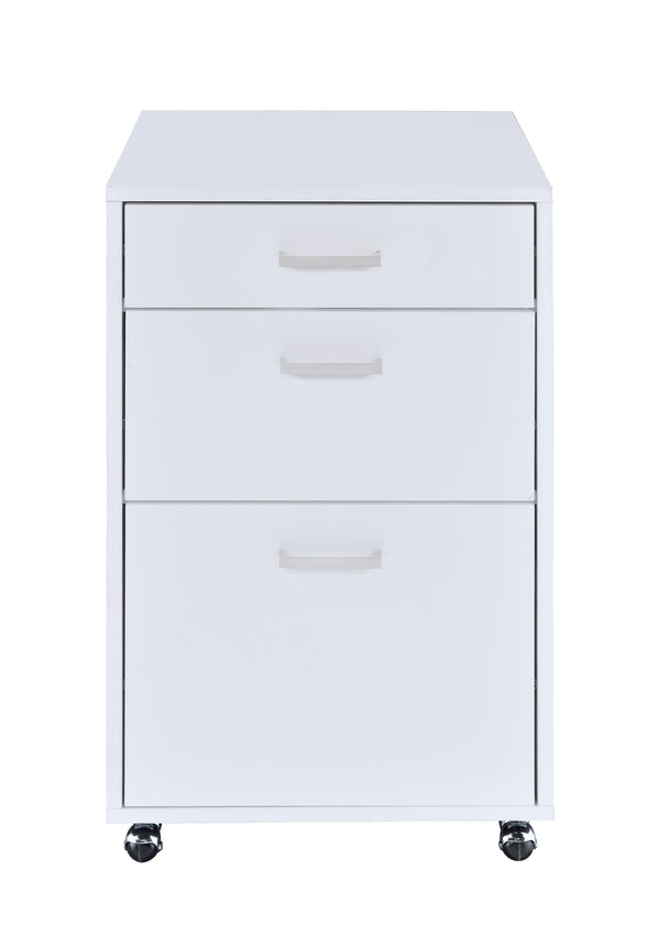 English Elm Coleen White High-Gloss 3-Drawer File Cabinet with Chrome Accents, Casters & Spacious Bottom Drawer B2726P277142