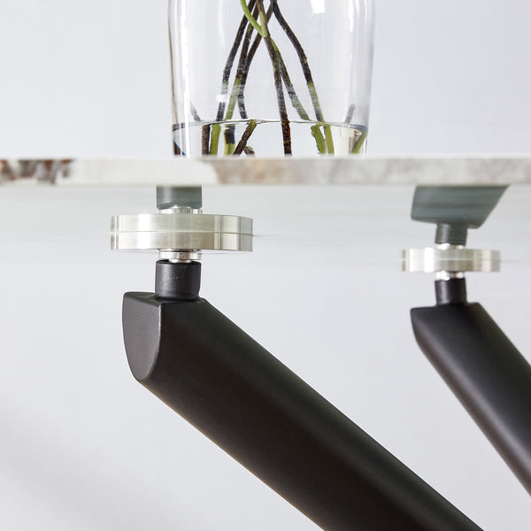 English Elm 63"x35.4" Luxurious Marble-Patterned Tempered Glass Dining Table with Gold Fork Legs, Scratch-Resistant Elegance Black W1151S03723