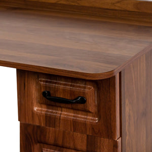English Elm L-Shaped Corner Computer Desk with Hutch & Drawers, Space-Saving 2-in-1 Design and Ample Storage Walnut W331S00187