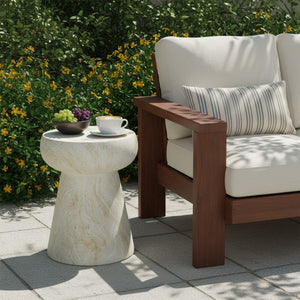 English Elm U_style Sculptural Mushroom Pedestal Table Travertine Mgo Stone Look Patio Accent Beige,Yellow N711P422070M