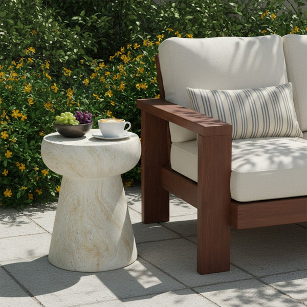 English Elm U_style Sculptural Mushroom Pedestal Table Travertine Mgo Stone Look Patio Accent Beige,Yellow N711P422070M