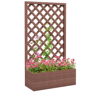 English Elm Outsunny Raised Garden Bed With Trellis Lattice - Freestanding Planter For Climbing Plants & Vines W2225P217234-GIGA
