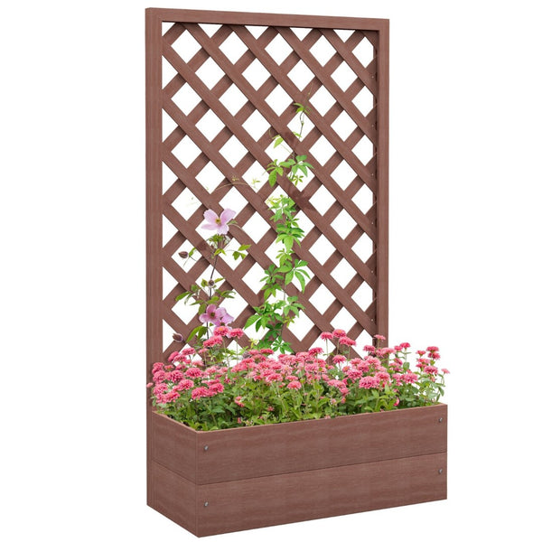 English Elm Outsunny Raised Garden Bed With Trellis Lattice - Freestanding Planter For Climbing Plants & Vines W2225P217234-GIGA