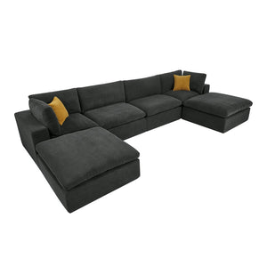 English Elm Coffee Bean Textured Modular Sectional Low Profile Lounge Sofa with Toss Pillows Dark Gray B2748S00078