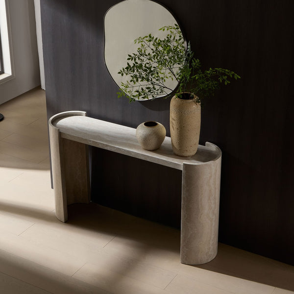 English Elm 53.15 Inch Faux Marble Console Table Slim Mdf Sofa Entry Hallway Modern Decor W2582P427846