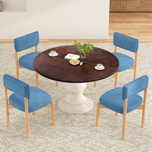 English Elm Modern Linen Upholstered Dining Chair Set Solid Wood Cross Base Removable Back Blue T3623P466012