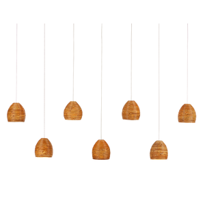 Beehive Rectangular Multi-Drop Pendant Light with Natural Rattan Shades and Silver Canopy Finish