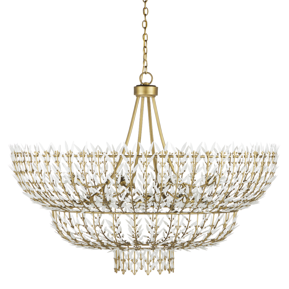 Magnum Opus Grande Chandelier: Exquisite Vintage-Style Fixture with Elegant Brass & White Glass Design