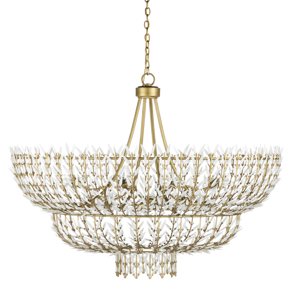 Magnum Opus Grande Chandelier: Exquisite Vintage-Style Fixture with Elegant Brass & White Glass Design