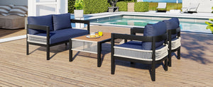 English Elm U_style Outdoor Iron Frame Pe Wicker Sofa Set with Cushions for Patio Garden WY000434AAV