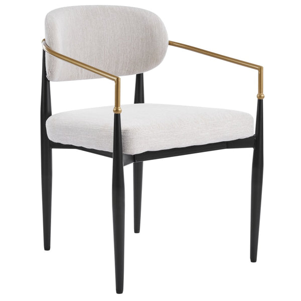 English Elm Fabric Upholstered Dining Chairs Glam Set of Two with Gold Accents Iron Frame N768P379506B