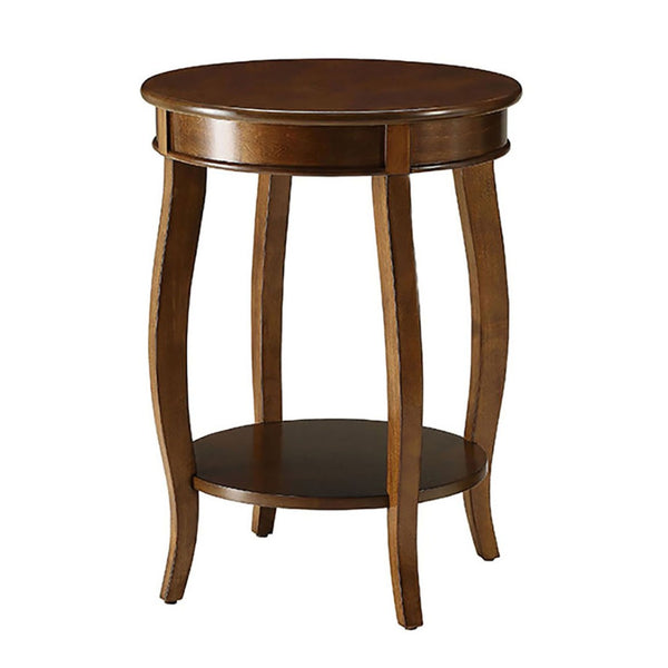 English Elm Walnut Round Side Table With Cabriole Legs & Lower Shelf – Perfect Accent For Cozy Spaces! B062P189129-GIGA