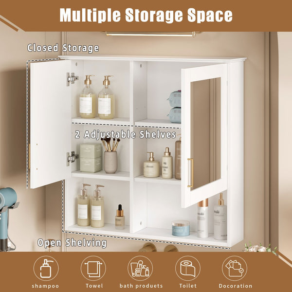English Elm 2-in-1 Matte Wall Mounted Medicine Cabinet Soft Close Mirror Storage for Bathroom Vanity White N710P389456K
