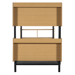 English Elm Twin Metal Bunk Bed with Built-In Headboard Storage and Footboard Shelves, Sturdy Space-Saving Design Black SF000176AAB