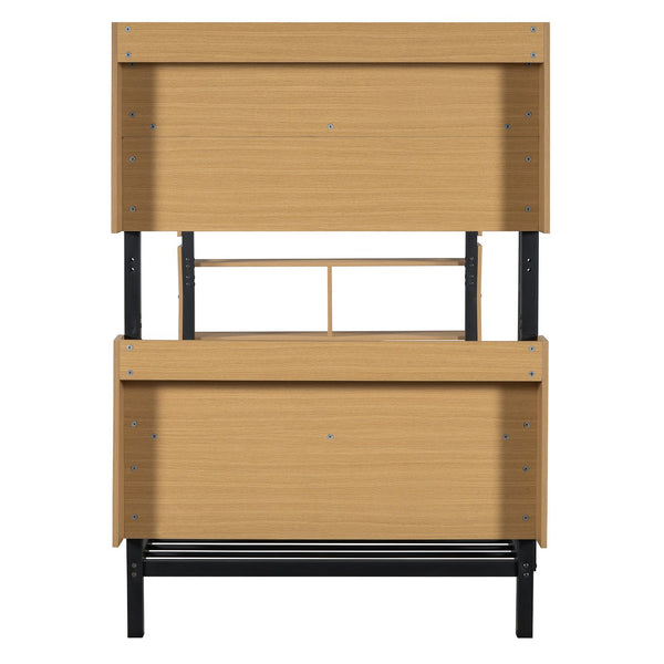 English Elm Twin Metal Bunk Bed with Built-In Headboard Storage and Footboard Shelves, Sturdy Space-Saving Design Black SF000176AAB