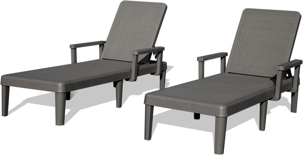 English Elm Pool Chaise Lounge Set of Two Resin Reclining Chairs for Patio Deck Garden Use Grey W1859P477608